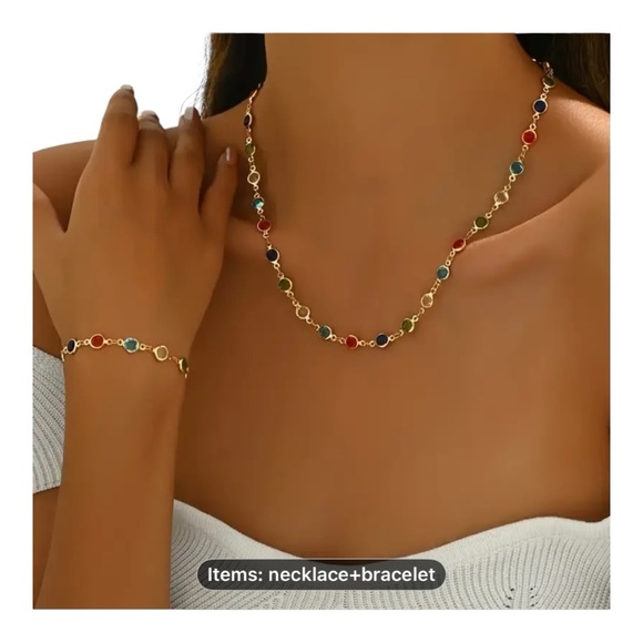 NWT Colorful Beaded Necklace and Bracelet Set - Picture 3 of 4